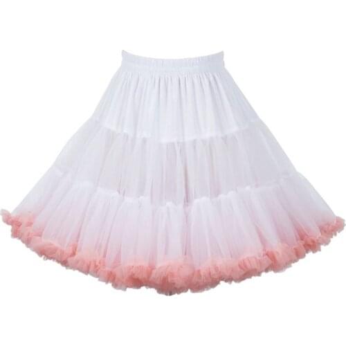 45cm Lolita Blossom Bubble Puffy Tulle Petticoat Candy Cloud Contrast Color Pink Tutu Skirt Hoopless Ruffles Crinoline