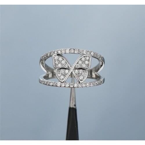 Vintage Black Gold Silver Color Wedding Ring Cute Butterfly Hollow Engagement Ring Female White Crystal Stone Rings For Women