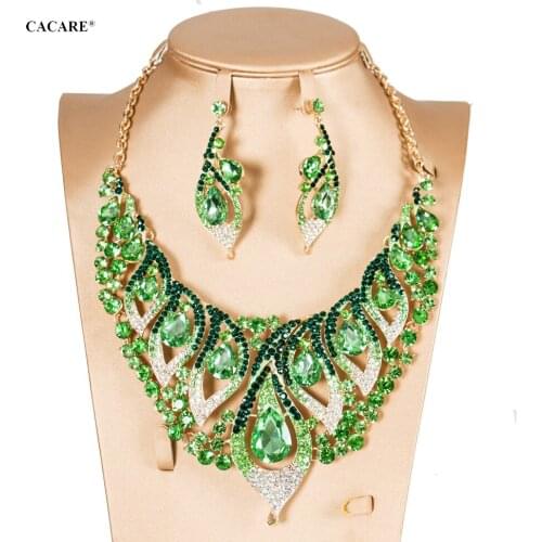 Vintage Jewelry Sets Women Big Necklace Earring Set Indian Dubai Gold Jewellery F1124 Rhinestone Party Jewels 6 Colors CACARE