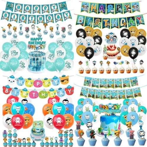 1set The Octonauts Balloon with Cake Topper Banner Happy Birthday Octopod Barnacles Peso Kwazii Kids Party Supplies Decoration