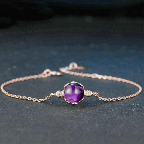 Womens Purple Crystal BraceletCubic Zirconia Natural Stone Charm Bracelet Chain Cuff Bracelet Fine Jewelry Party Gifts