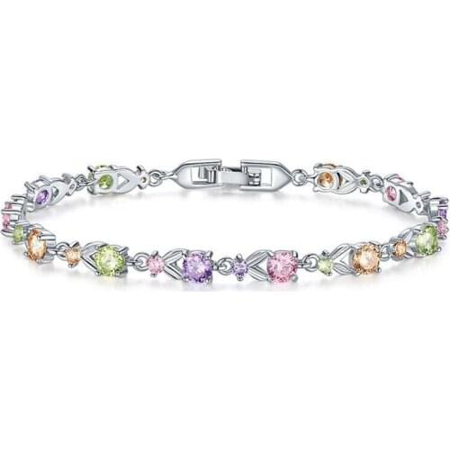 Luxury Multicolor CZ Zirconia Round Bracelet For Wedding Silver Bracelet Rhinestone Charm Women Bangle Jewelry Pulseira Feminina