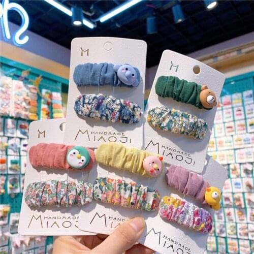 1 Pair Korea Children Fresh Simple Fold Floral Fabric BB Clip Fashion Sweet Girl Princess Cute Cartoon Hairpins Hair Accessories