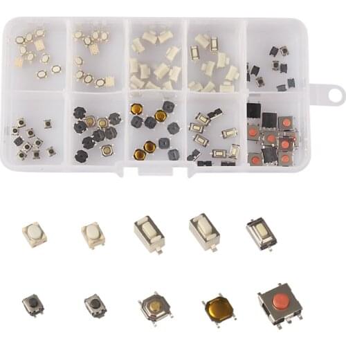 10 Models 100pcs Tactile Push Button Switch Micro Switch Car Remote Control Button Switches Assortment