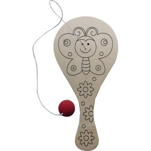 10PCS Hand-Painted Wooden Racket Kids Ball Game Props Children Cartoon DIY Painting Graffiti for Kindergarten (Mixed Style)