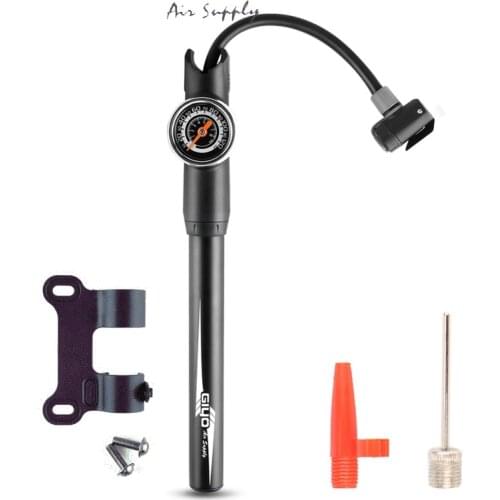 120Psi Bicycle Mini Pumps Telescopic Hose High Pressure Hand Pump With Gauge Ball Needle Tire Tube Inflator Bike Bicycle Pump