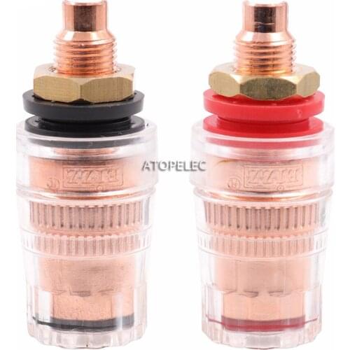 2pcs EIZZ Red Copper Plated Brass Speaker AMP Binding Post HiFi Banana Jack Connector Terminal Socket Panel Chassis Mount