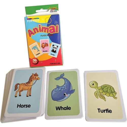 36Pcs English Learning Card Recognition Animal Color Teaching Card Cognitive Flash Puzzle Infant Early Education Learning Card