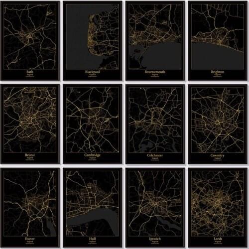 Bath Blackpool Cambridge Map Diamond Embroidery DIY Mosaic Art Full Drill Black Gold England City Diamond Painting Cross Stitch