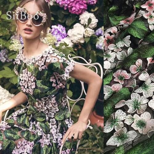 American pastoral 3D floral embroidery mesh lace fabric for wedding party dress black mesh lace tissu tecidos stoffens SP4588
