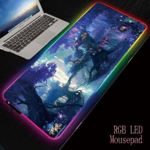 Mairuige Fantasy Forest Flower Tree RGB Large Gaming Mouse Pad Gamer Led Computer Mousepad with Backlight for Keyboard Desk Mat