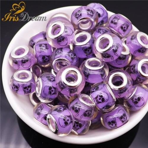 50Pcs Lovely Cute Large Hole Murano Skull European Beads fit Pandora Bracelet Chain Boho Necklace for Jewelry Making Accessories