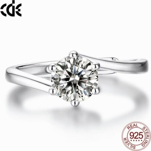 CDE Brand Jewelry Round 1Ct Diamond Solitaire Engagement Wedding Ring Women 925 Sterling Silver Ring for Your Lover