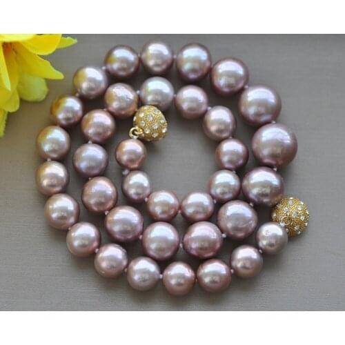 MCT·STAR Z10241 Natural 17.5" 15mm Lavender Round Edison Keshi Pearl Necklace CZ