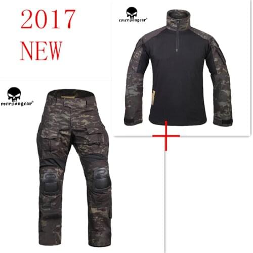 Multicam black Emerson G3 uniform shirt & Pants with knee pads BDU airsoft waregame Hunting Suits EM9256+7043