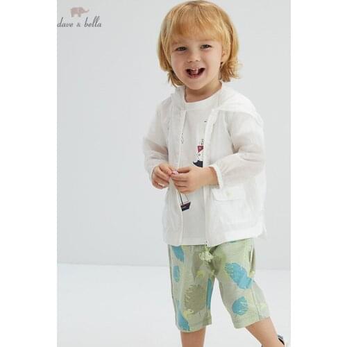 DBX17717 dave bella summer baby unisex fashion cartoon pockets hooded coat children tops infant toddler outerwear