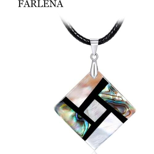 FARLENA Jewelry Hand-stitched Natural Shell Geometric shape pendant Necklace for Women Men Fashion Unisex Necklace