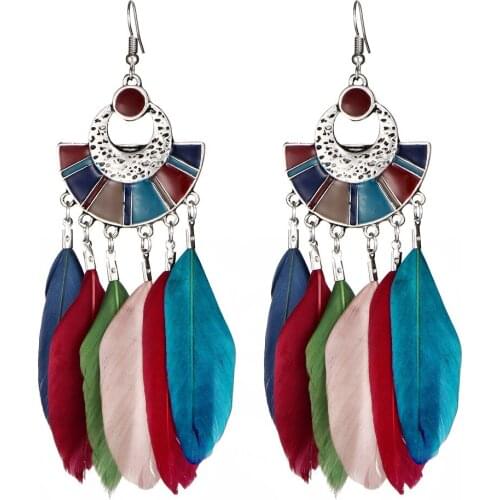 HC New Feather Statement Tassel Earrings Antique Long Pendant Women Bohemian Earring Multi Color Enamel Ethnic Vintage Earring F