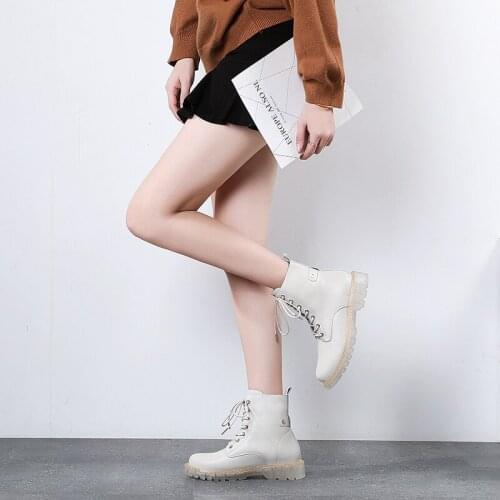 Leather Martin boots female British style short boots high-top thick heel motorcycle boots student women