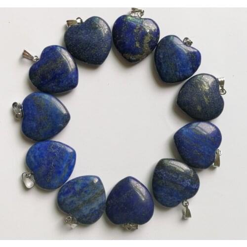 Fashion Good quality Lapis lazuli 20mm heart Natural stone pendants Charm Jewelry Love pendant for jewelry making 24Pcs/lot