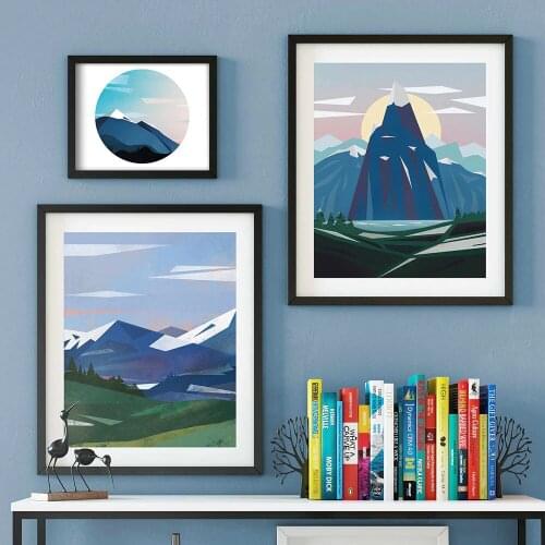 Cartoon Nordic Style Landscape Canvas Painting Mountain Poster and Print Wall Art Modular Pictures Modern Home Decoration