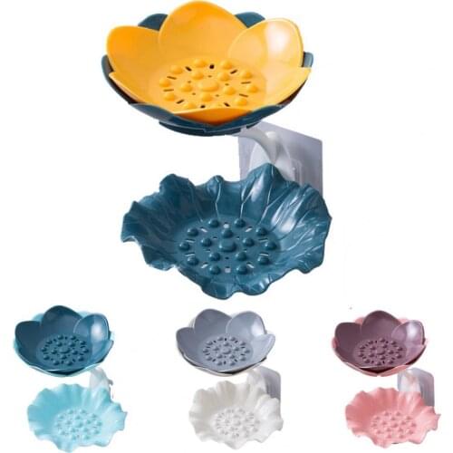 Soap Holder Quick Drainage Self Adhesive Plastic Cute Flower Shape Punch-free Soap Box for Bathroom Home Organization