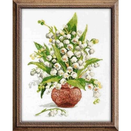 Cross Stitch Kit Precision Printing B1506 White Lily of the Valley Bouquet Vase Living Room Hand Embroidery Painting