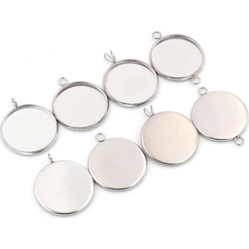 No Fade ) 10pcs 20mm Inner Size 4 Style Stainless Steel Material Simple Style Cabochon Base Cameo Setting Charms Pendant Tray