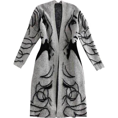 Oversize Women Cardigans Sweater 2021 Autumn Winter Loose Long Sleeve Head Embroidery Loose Knit Cardigan Sweater Coat