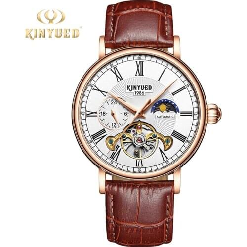 KINYUED 2021 New Tourbillon Mens Automatic Mechanical Watches Hollow Waterproof Mens Business Watch Multifunctional J052