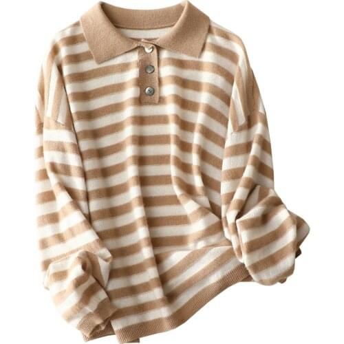 Autumn and Winter New Cashmere Knitwear Womens Retro Classic Stripe Sweater Single Breasted Fall Clothes for Women 2020 Fashion