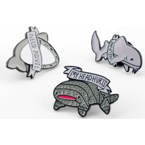 New Protect Sea Animal Theme Brooch Pins Jewelry Letter NEED ADVIL MY HEAD HURTS HELP ME Enamel Badge Pin Brooches Cute Gifts