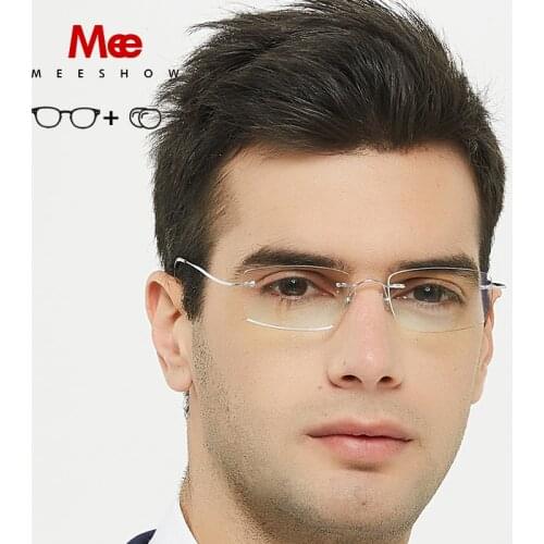 Meeshow Titanium Prescription Glasses frame Men women rimless frame casual Ultralight Eye glasses MR Lens spectacle frame 8505