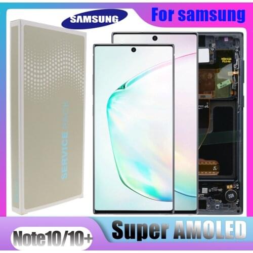 Original SUPER AMOLED Display For Samsung Galaxy Note 10 lcd N970F Note10+ N975F Digitizer screen repair parts Assembly + frame
