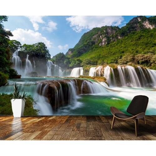 Papel de parede Beautiful lake waterfall scenery landscape 3d wallpaper,living room tv wall bedroom wall papers home decor mural