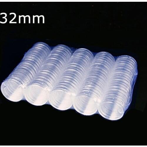 100 Pieces 32mm Clear Plastic Protector Capsules Containers case For Token Board Game Coin Collection Holder Boxes