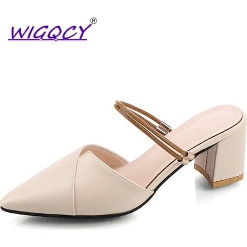 Pointed High heels sandals women 2019Summer shoes women Fashion Two Wear Square heel Sandals Riband Slip-On Casual female shoes
