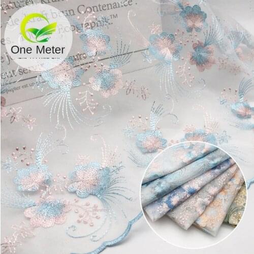 Mesh Embroidered Fabric By The Meter Bilateral Flower Cloth Lace Dress Fabrics for Wedding Skirt Summer Brocade Tulle Sewing Diy