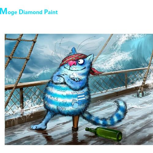Blue Cartoon Cat Diamond Painting Round Full Drill Animal Nouveaute DIY Mosaic Embroidery 5D Cross Stitch Home Decor Gifts