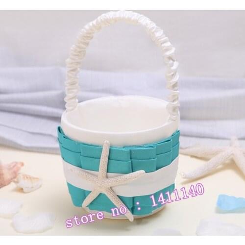 Wedding Accessories Decoration Sky Blue Ribbon sea star Wedding Flower Girl Basket Bridesmaid Baskets for Beach Wedding Supplies
