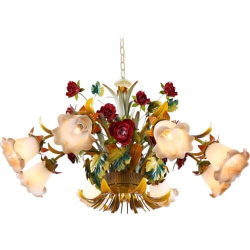 European Flower LED chandelier lighting Glass Shade Rose Lamp living room hanging lights dining room Girls bedroom Lights D72