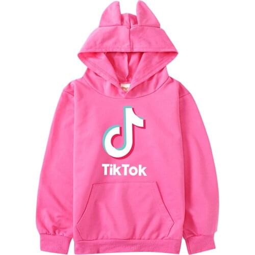 TIK TOK Spring childrens casual long-sleeve hooded sweaters with ears and multi-colored tops for men and women ages 2-15