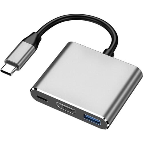 USB 3.1 Type-C to HDMI-compatible / USB 3.0 / USB-C Multiport Converter 4K Aluminum Hub Adapter For Mac Laptops 50pcs/lot