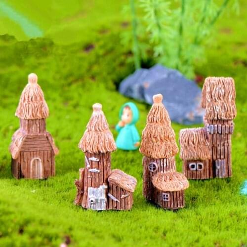 Log Rustic Grass Hut House Small Furnishings Vintage Wooden Castle Home Decor Modern Garden Decoration Accessories Resin Charms