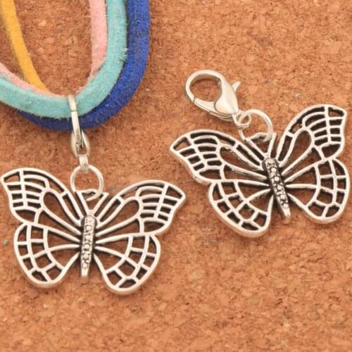 Hollow Butterfly Animal Clasp European Lobster Trigger Clip On Charm Beads 25.5x31mm 24PCS Zinc Alloy C1130