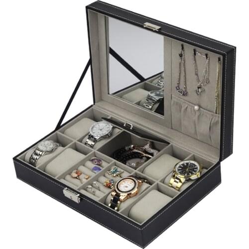 PU Leather Watch Jewelry Box High-end Organizer Storage Box Case For Watch Jewery Ornament Make Up Container Organizer