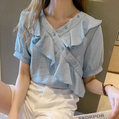 DAXIN Women Summer V neck Shirts Short Sleeve Casual Loose Blouse Top Ladies Work Casual Clothes Solid Color Shirt