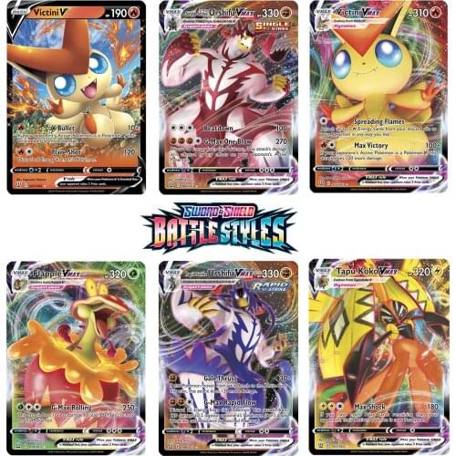 100Pcs Pokemon Vmax English/French Cards Dracaufeu BATTLE STYLES EXPANSION Victini Card Morpeko Trading Card Game Collection Toy