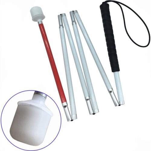 125cm-155cm, Aluminum mobility folding White Cane with Black Handle for the blind (folds down 6 sections)
