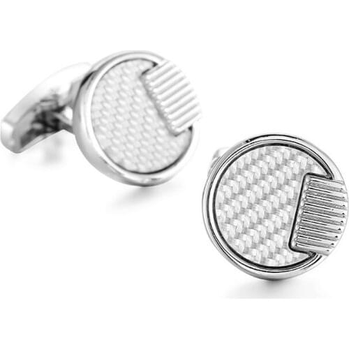 2018 Round Fashion silvery Metal Cufflink gray fibre Mens Party Shirt Cuff link Wedding Cufflink for men